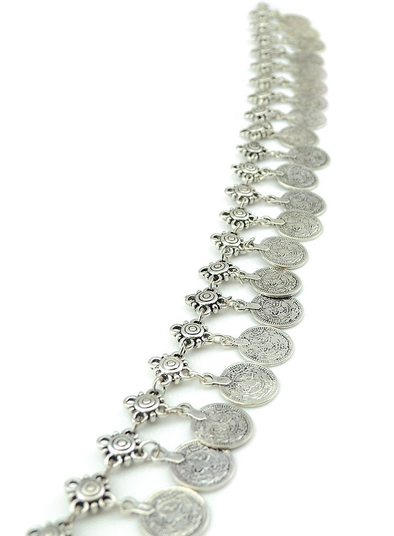 idealway Gypsy Silver Dangle Coins Belly Chain Hippie Boho Belt Belly Dance Chain Body Jewelry (AS) - Image 2